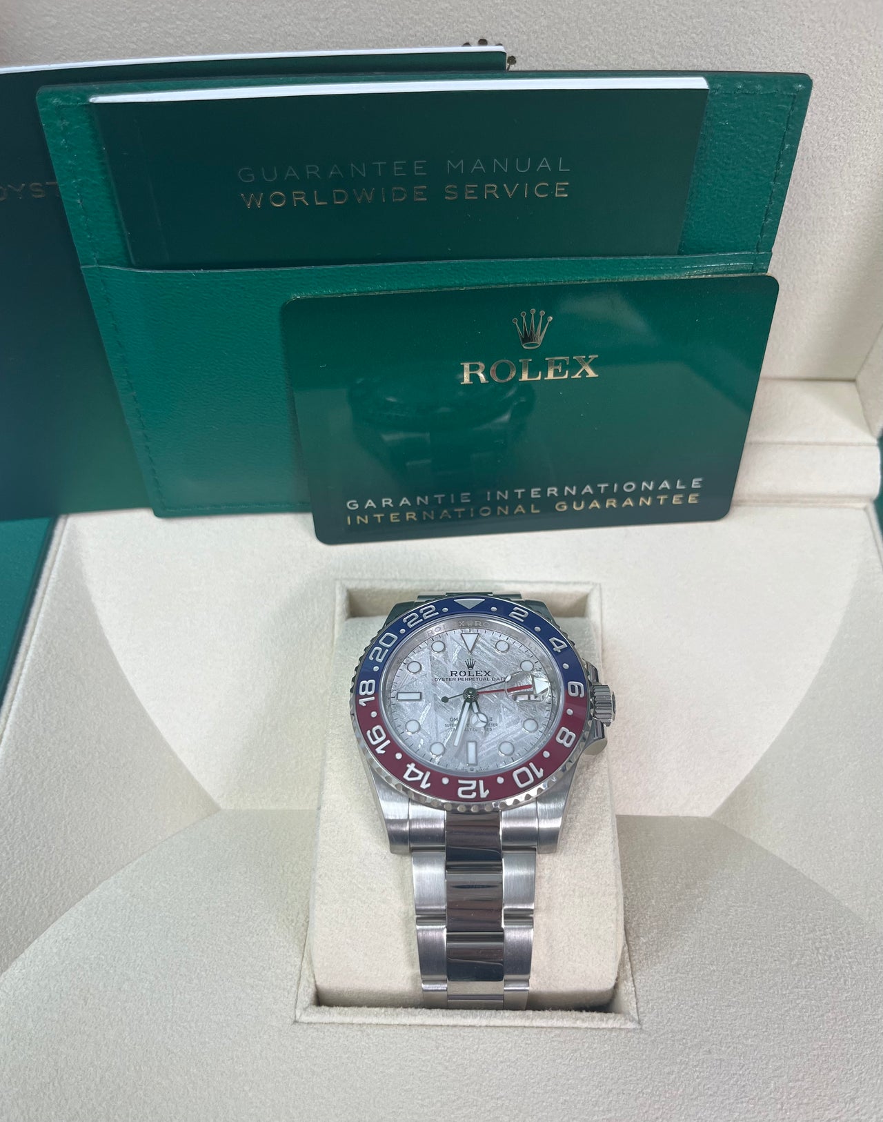 Rolex White Gold GMT-Master II 40 Watch - Blue and Red Pepsi Bezel - Meteorite Dial - Oyster Bracelet (Ref # 126719BLRO )