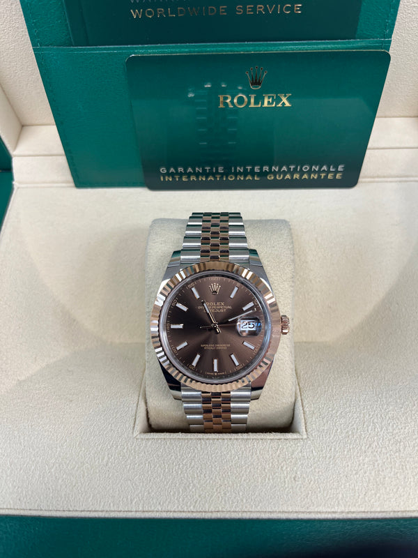 Rolex Datejust 41 Two-Tone Stainless Steel and Rose Gold/ Chocolate Index Dial/ Fluted Bezel/ Jubilee Bracelet (Ref#126331)