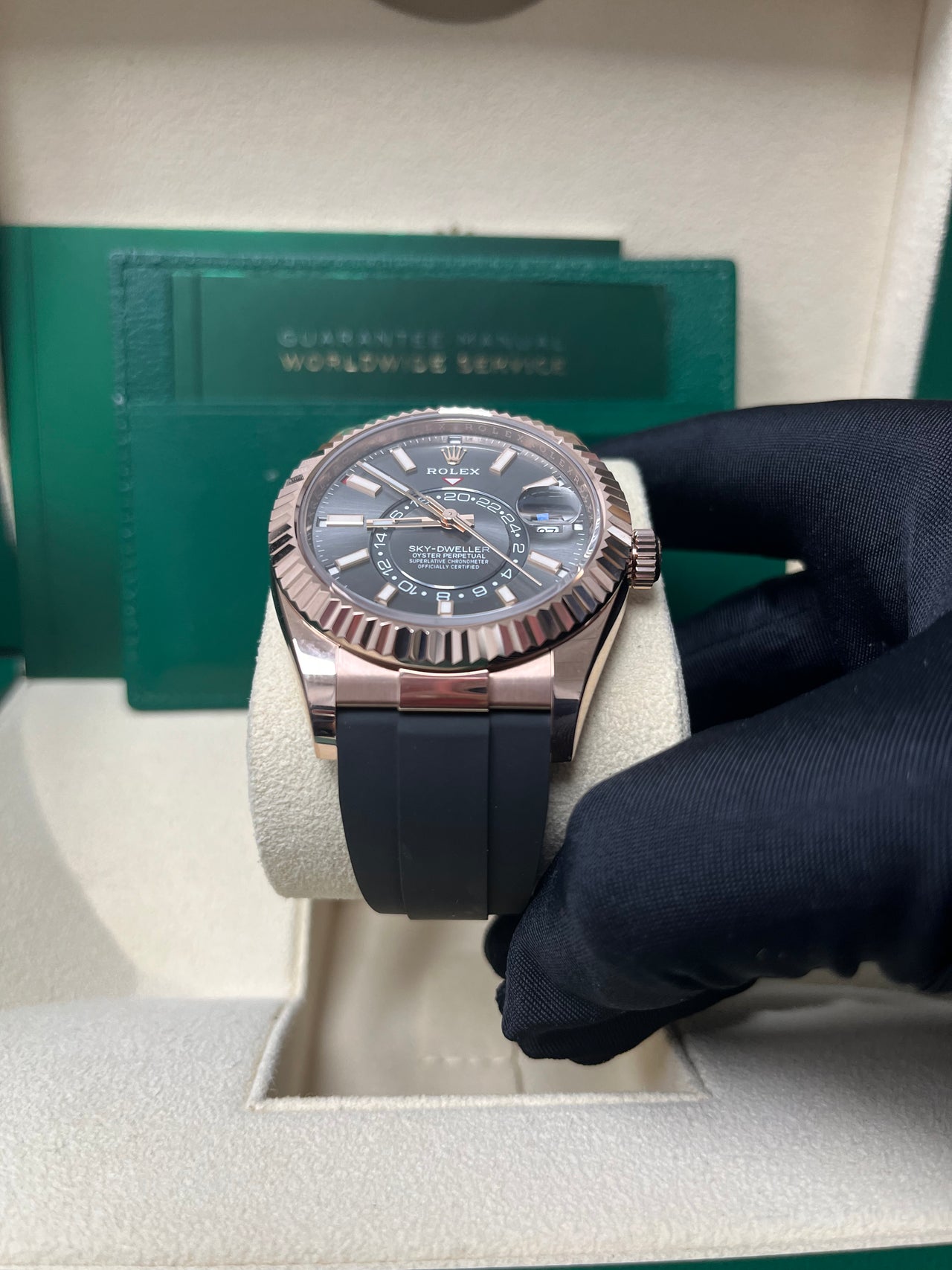 Rolex Sky-Dweller Rose Gold 42mm - Dark Rhodium Dial - Oysterflex (Ref# 326235)