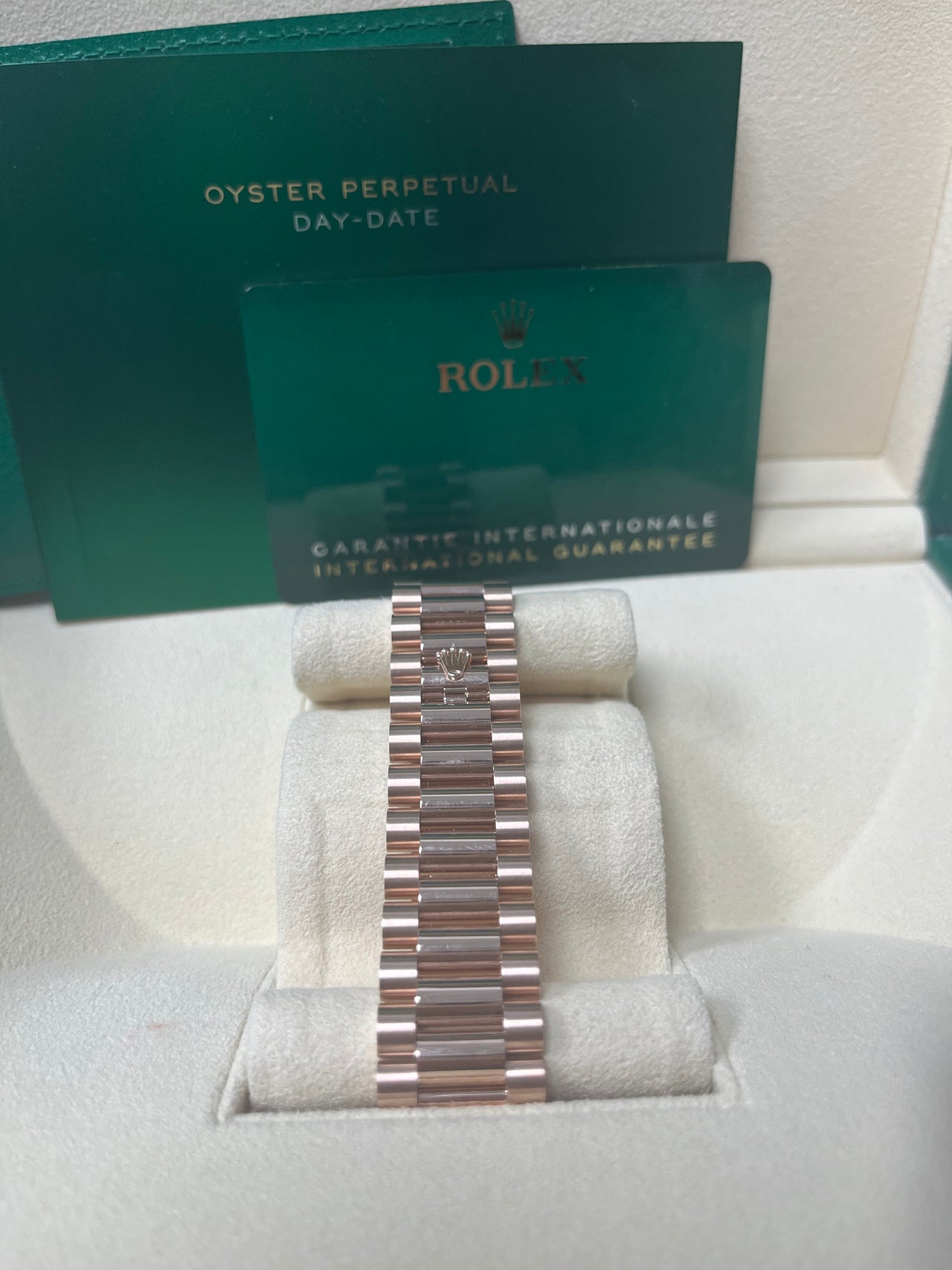 Rolex Day-Date 40 Rose Gold Sundust Roman Dial Fluted Bezel (Ref # 228235)