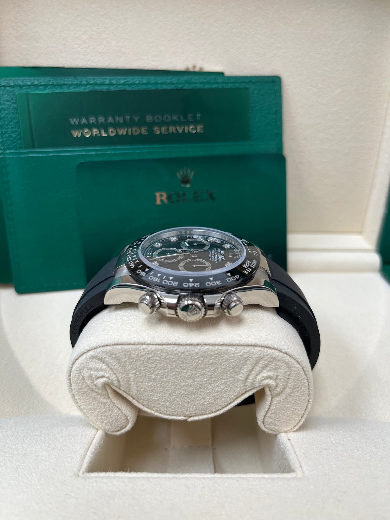 Rolex Daytona Cosmograph Daytona White Gold 40mm Oysterflex Band Black Diamond Dial - 116519LN