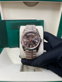 Thumbnail for Rolex Day-Date 40 Rose Gold Day-Date 40 Watch - Fluted Bezel - Chocolate Baguette Diamond Dial - 228235