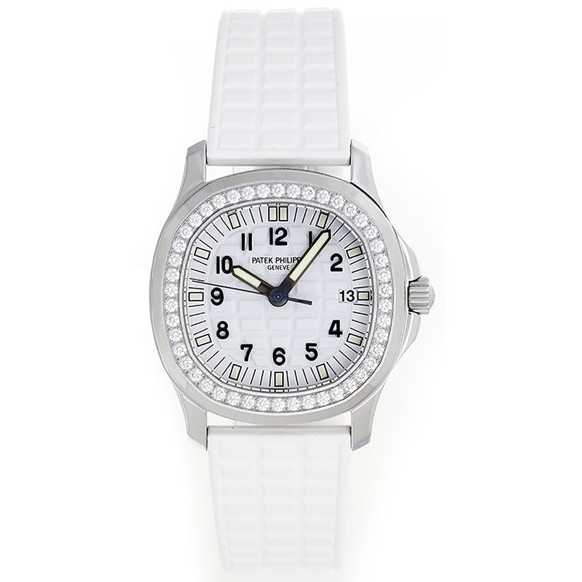 Patek Philippe Aquanaut Ladies Stainless Steel White Dial Diamond Bezel (Reference # 5067A-011) - WatchesOff5thWatch