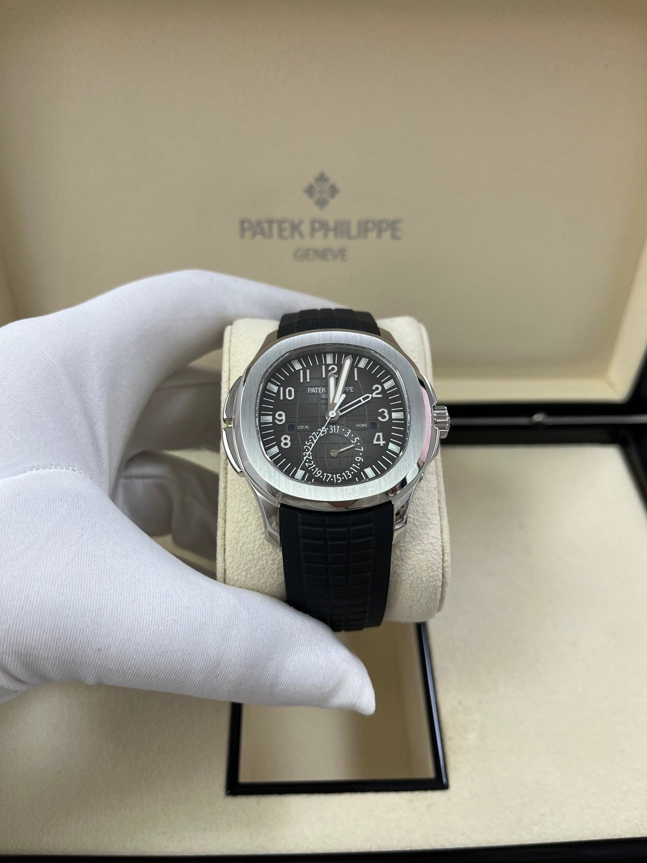 Patek Philippe Aquanaut Stainless Steel/ Dual Time (Ref#5164A-001) - WatchesOff5thWatch