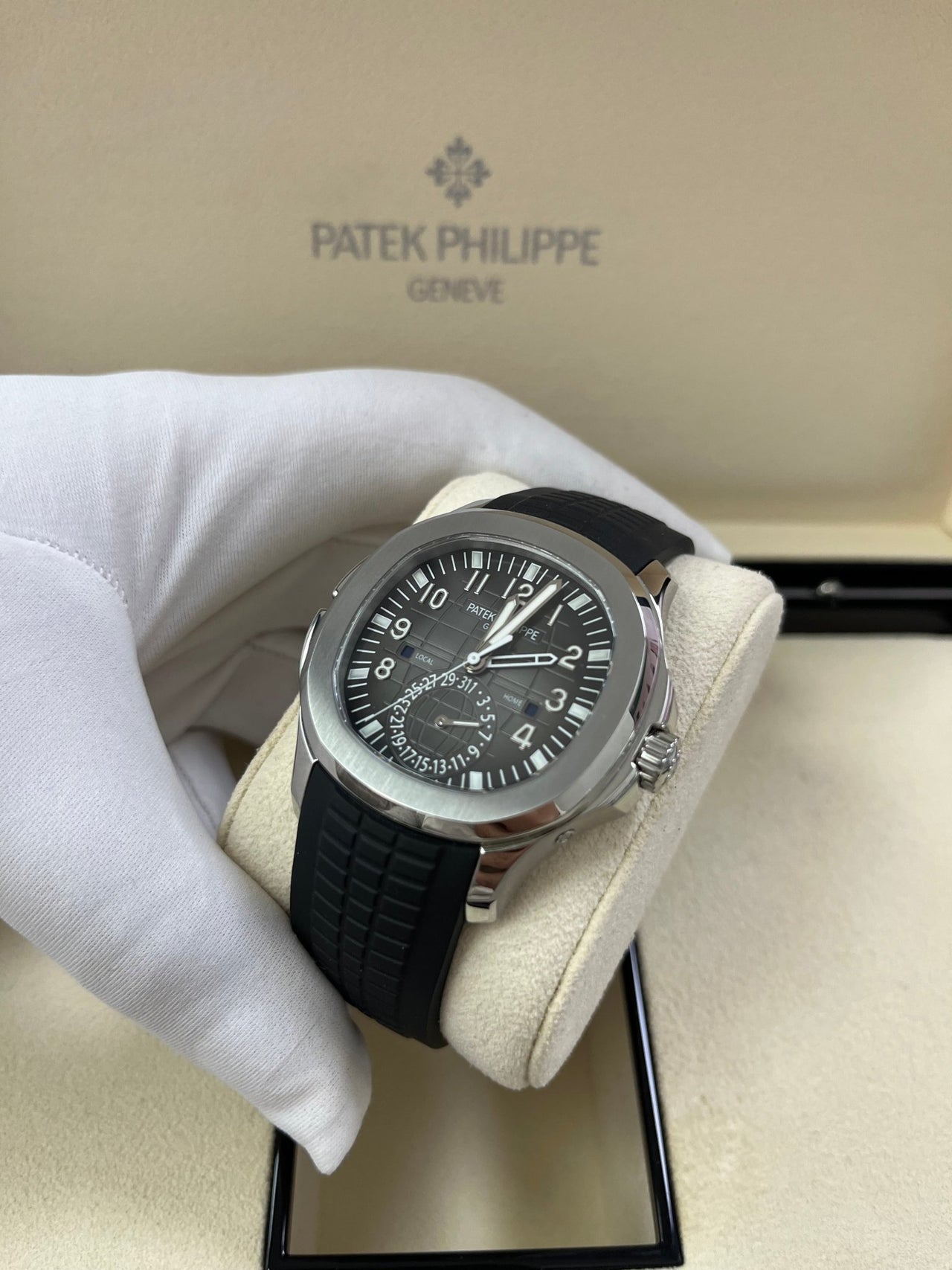 Patek Philippe Aquanaut Stainless Steel/ Dual Time (Ref#5164A-001) - WatchesOff5thWatch