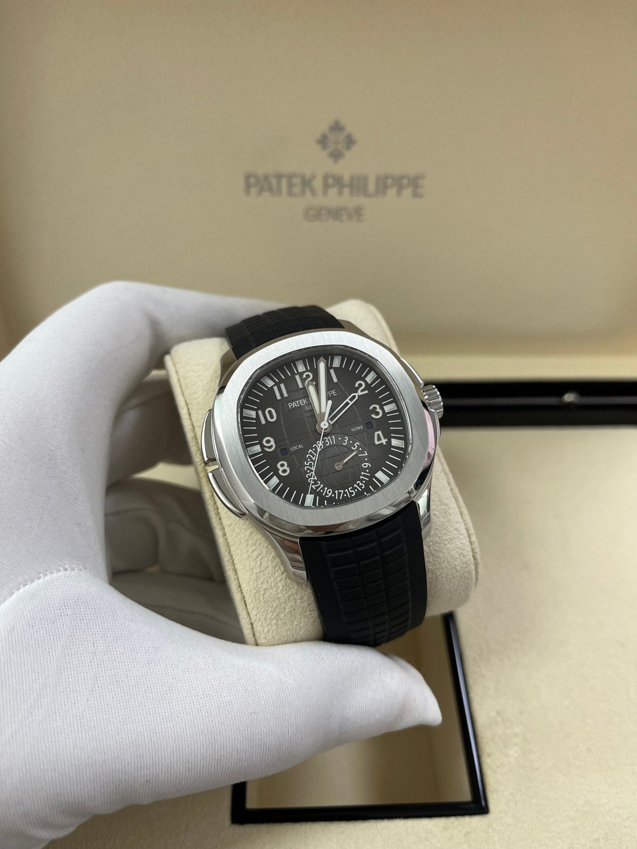 Patek Philippe Aquanaut Stainless Steel/ Dual Time (Ref#5164A-001) - WatchesOff5thWatch