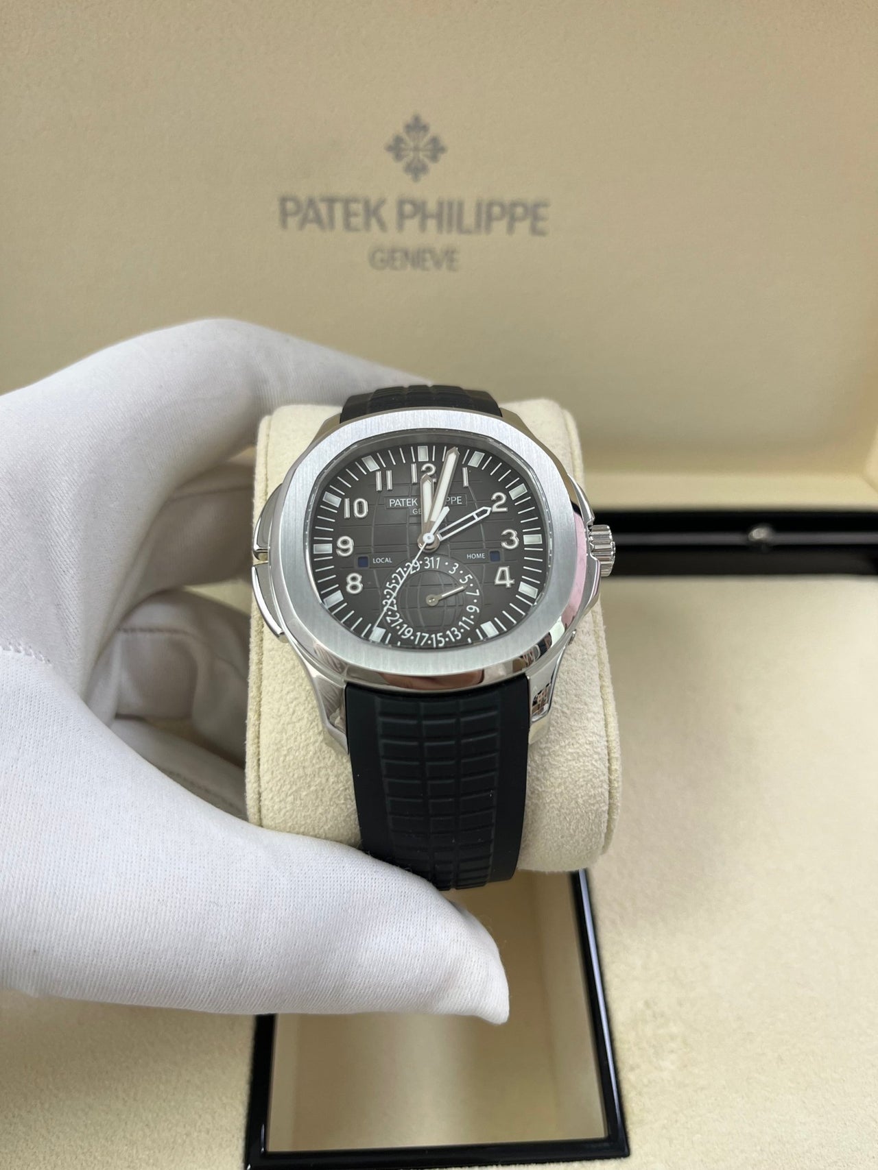 Patek Philippe Aquanaut Stainless Steel/ Dual Time (Ref#5164A-001) - WatchesOff5thWatch