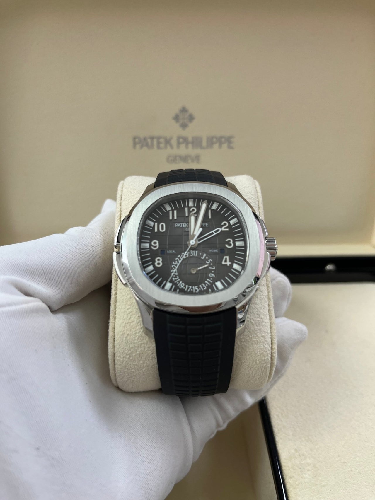 Patek Philippe Aquanaut Stainless Steel/ Dual Time (Ref#5164A-001) - WatchesOff5thWatch