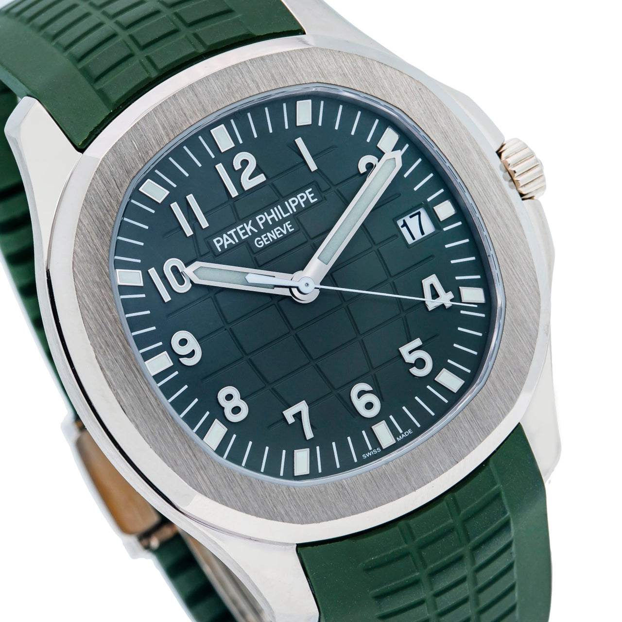 Patek Philippe Aquanaut - White Gold - Khaki Green Embossed Dial (Ref# 5168G-010) - WatchesOff5thWatch