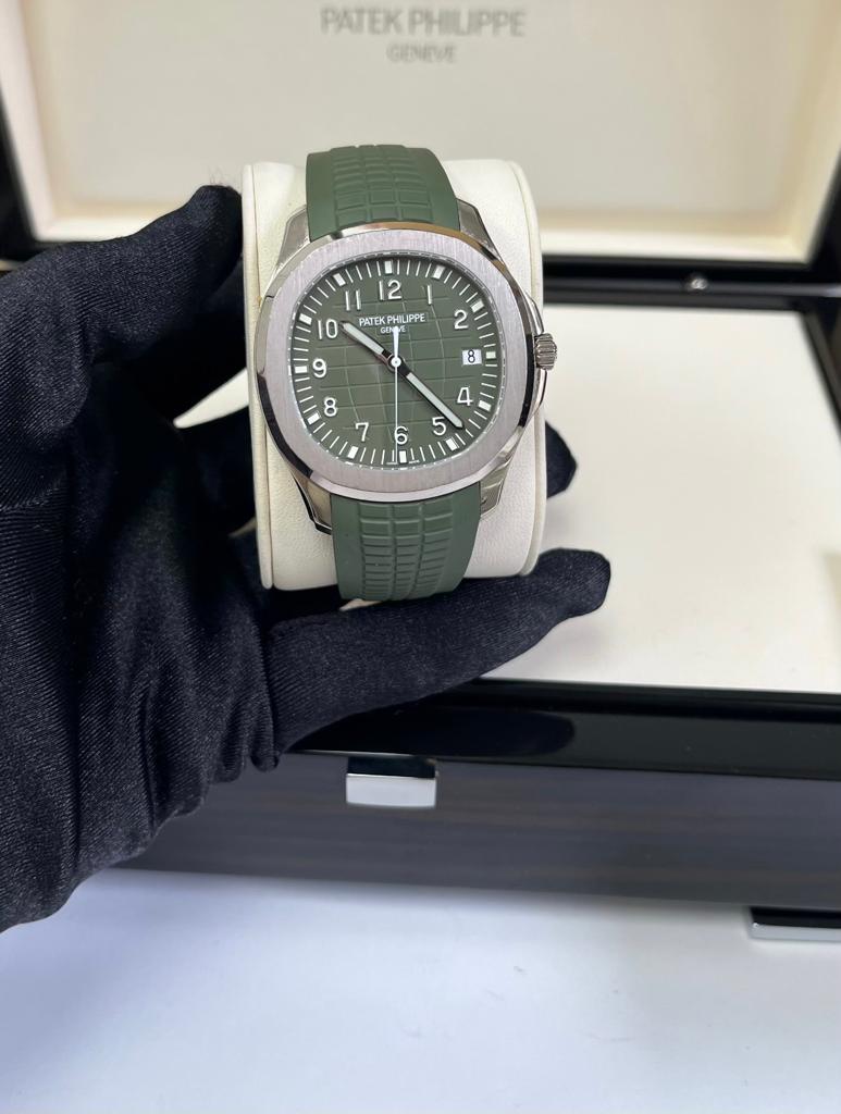 Patek Philippe Aquanaut - White Gold - Khaki Green Embossed Dial (Ref# 5168G-010) - WatchesOff5thWatch