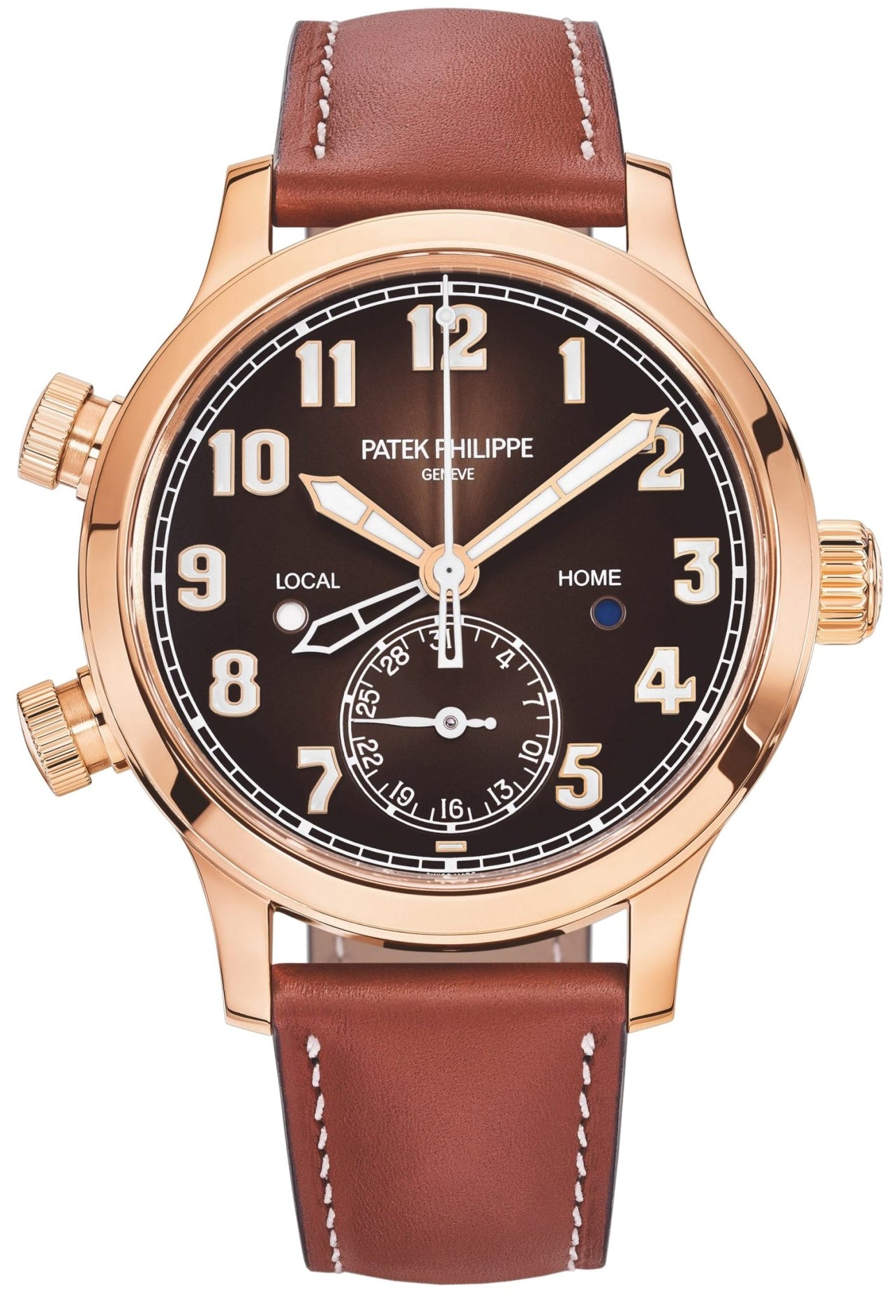 Patek Philippe Calatrava Pilot Travel Time Rose Gold Brown Sunburst D WatchesOff5th