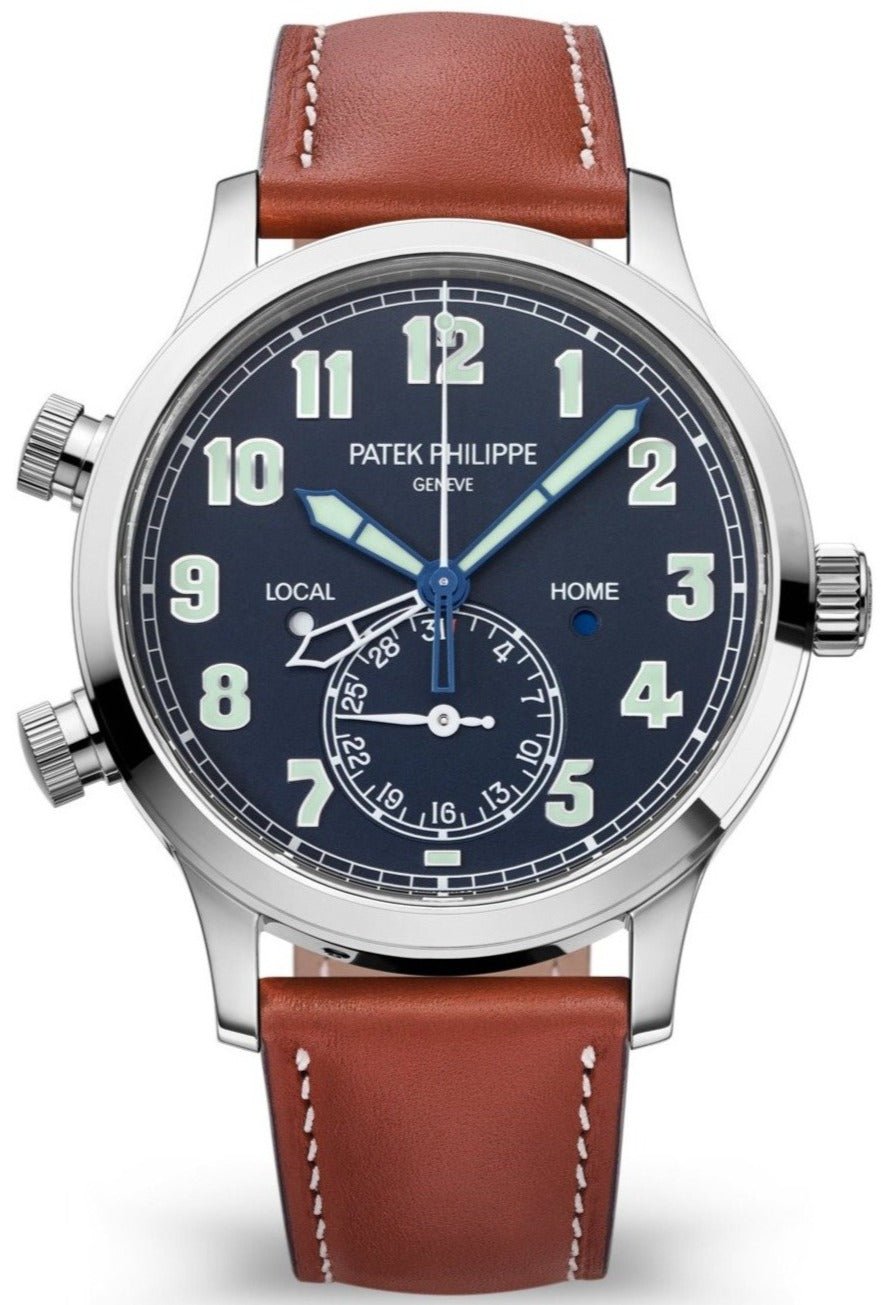 Patek Philippe Complication Calatrava Pilot Travel Time/ White Gold/ Blue Dial/ Brown Leather Strap (Ref# 5524G-001) - WatchesOff5thWatch