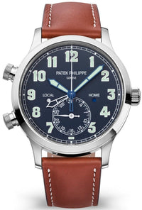 Thumbnail for Patek Philippe Complication Calatrava Pilot Travel Time/ White Gold/ Blue Dial/ Brown Leather Strap (Ref# 5524G-001) - WatchesOff5thWatch