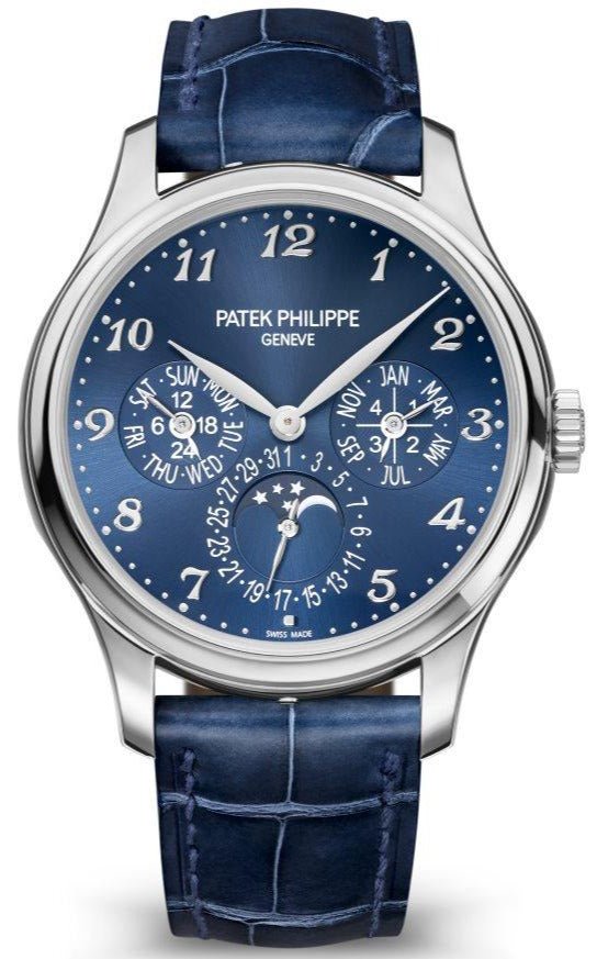 Patek Philippe Grand Complications Perpetual Calendar Moon Phase White Gold/ Royal Blue Dial & Strap (Ref#5327G-001) - WatchesOff5thWatch