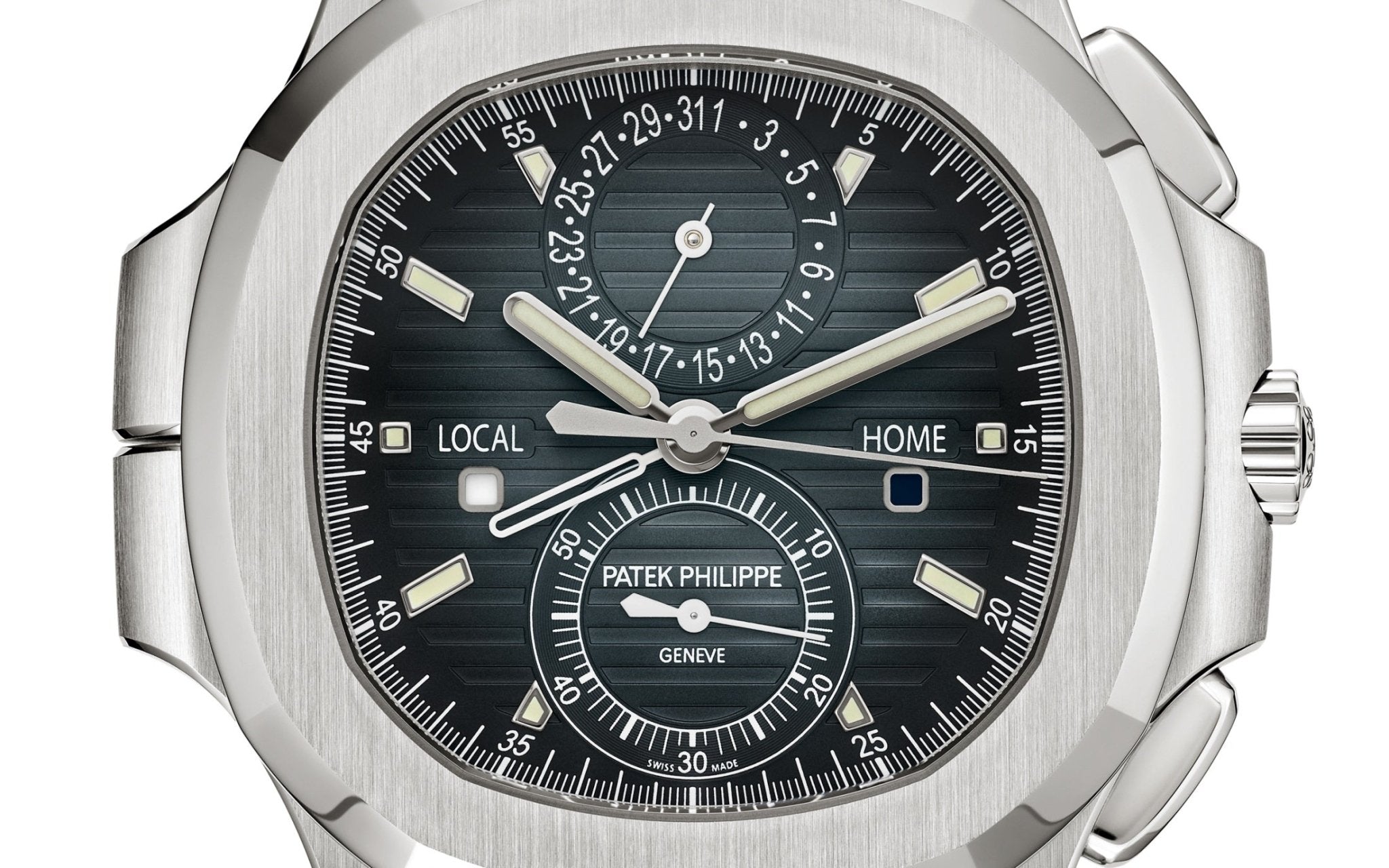 Patek Philippe Nautilus 40 mm Steel Nautilus Travel Time Chronograph Blue Dial 5990 - WatchesOff5thWatch
