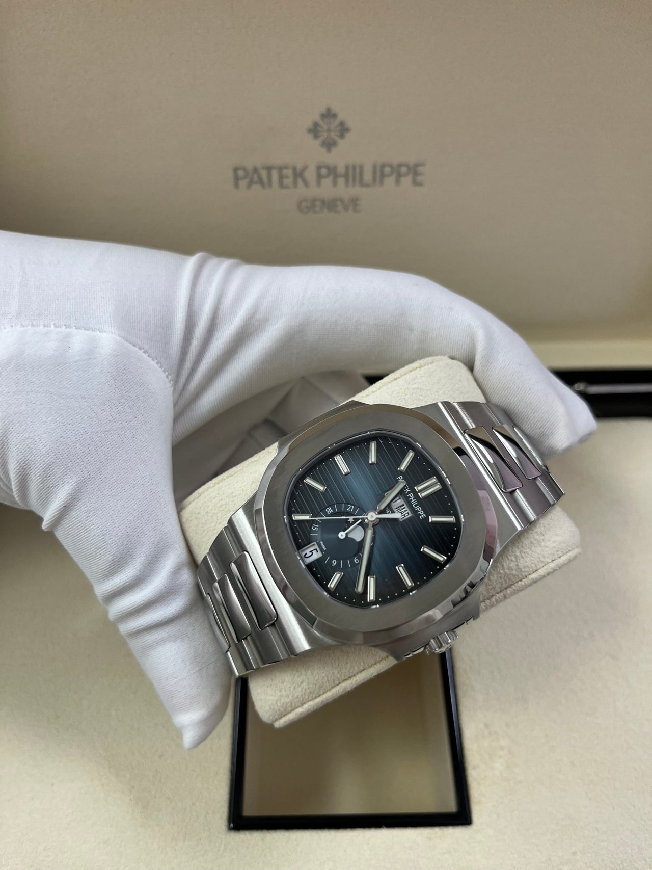 Patek Philippe Nautilus Annual Calendar Stainless Steel with Blue Dial WatchesOff5th