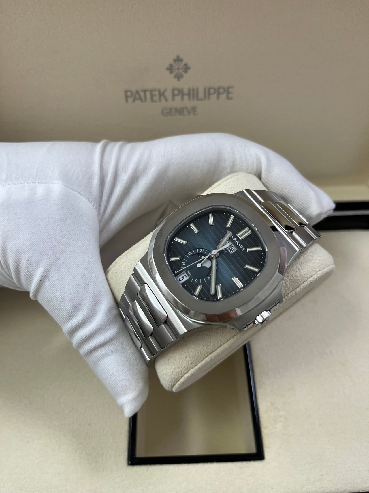 Patek Philippe Nautilus Annual Calendar Stainless Steel with Blue Dial/ Moon Phase (Ref#5726/1A-014) - WatchesOff5thWatch