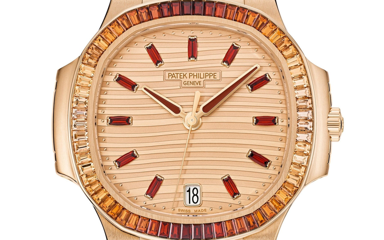 Patek Philippe Nautilus Automatic Rose Gold Baguette Cognac Bezel 7118/1300R-001 - WatchesOff5thWatch