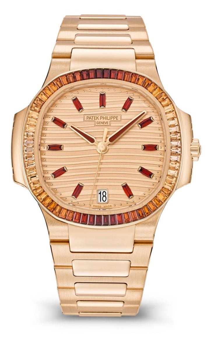 Patek Philippe Nautilus Automatic Rose Gold Baguette Cognac Bezel 7118/1300R-001 - WatchesOff5thWatch