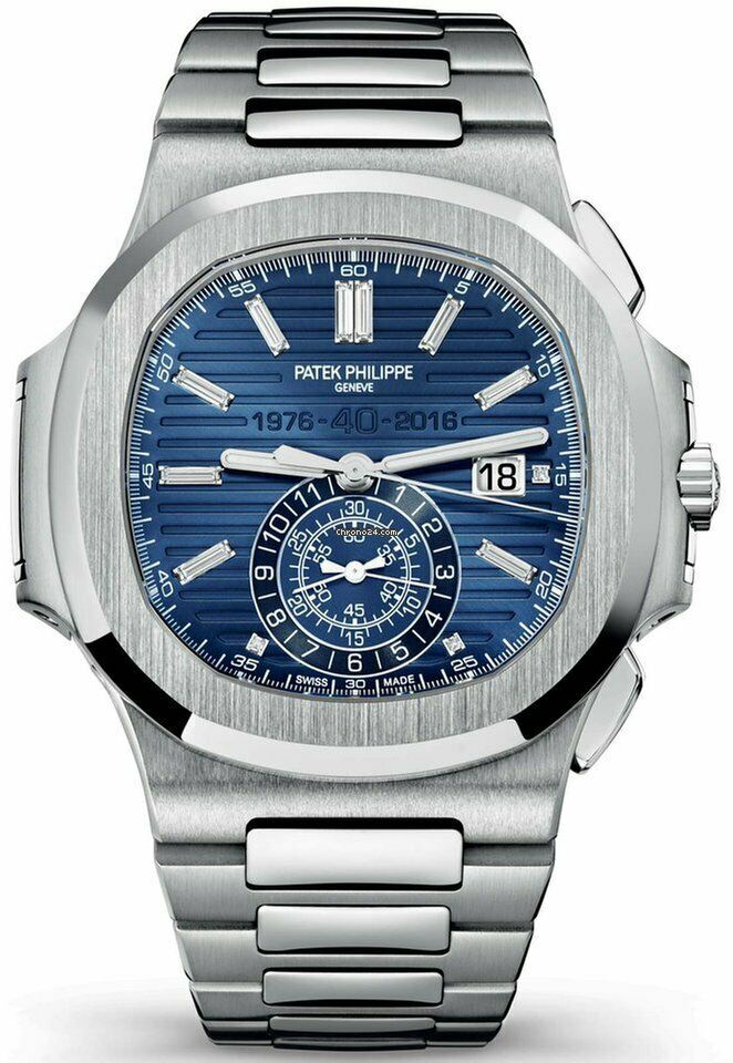 Patek Philippe Nautilus Chronograph White Gold Blue Dial 44mm Reference # 5976 - WatchesOff5thWatch