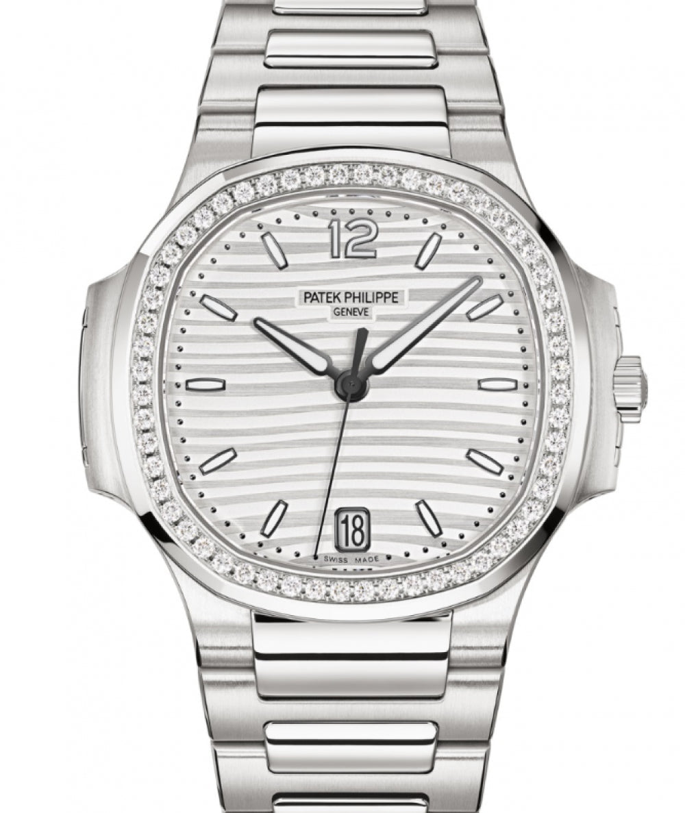 Patek Philippe Nautilus Diamond Bezel Silver Index Dial Reference