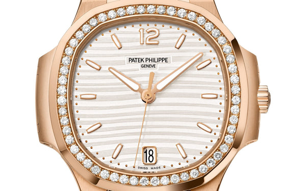 Patek Philippe Nautilus Ladies Rose Gold Nautilus White Dial Diamond Bezel 7118/1200R-001 - WatchesOff5thWatch