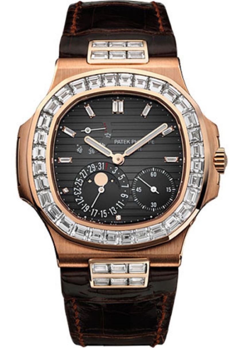 Patek Philippe Nautilus Rose Gold Diamond Bezel & Moon Phase Brown Dial 5724R 001 - WatchesOff5th