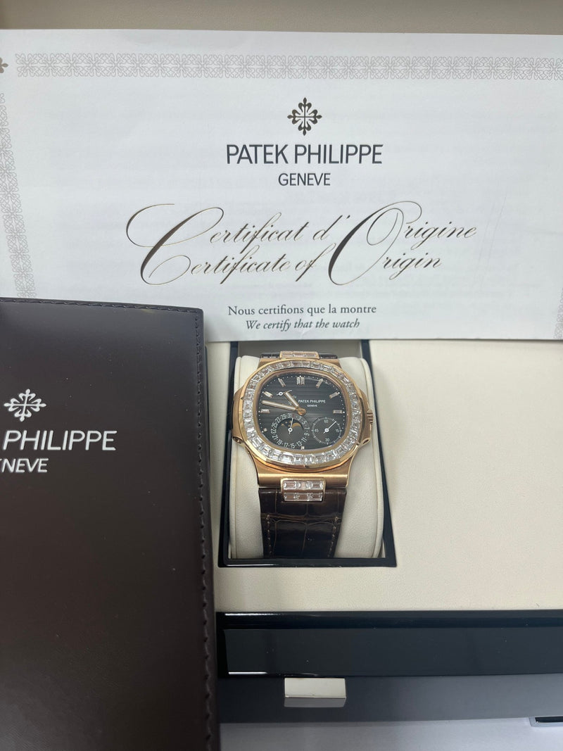 Patek Philippe Nautilus Rose Gold Diamond Bezel & Moon Phase Brown Dial 5724R 001 - WatchesOff5th