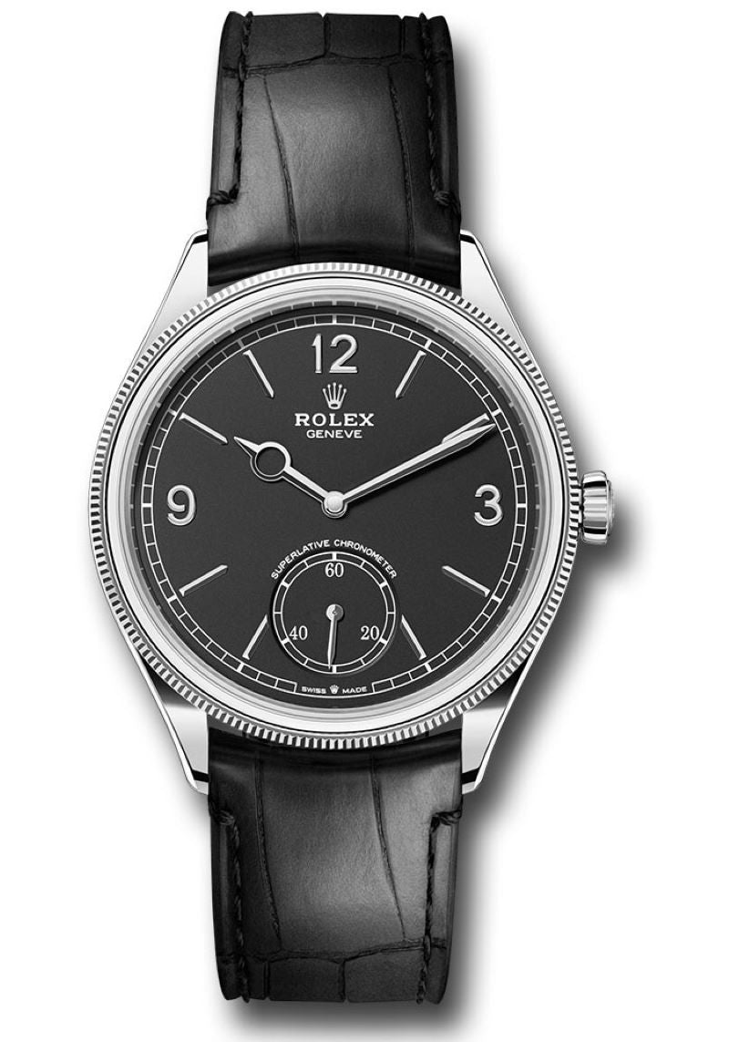 Rolex 1908 Domed And Fluted Bezel Black Index Arabic Dial Alligator Leather Strap 52509 - WatchesOff5th