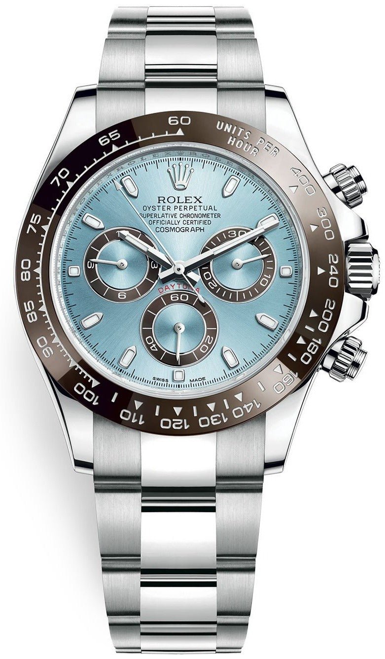 Rolex 950 Platinum Cosmograph Daytona 40 Watch - Ice Blue Index Dial (Ref # 116506) - WatchesOff5thWatch