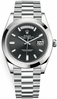 Thumbnail for Rolex 950 Platinum Day-Date 40 Watch - Smooth Bezel - Black Index Dial - President Bracelet (Ref # 228206) - WatchesOff5thWatch