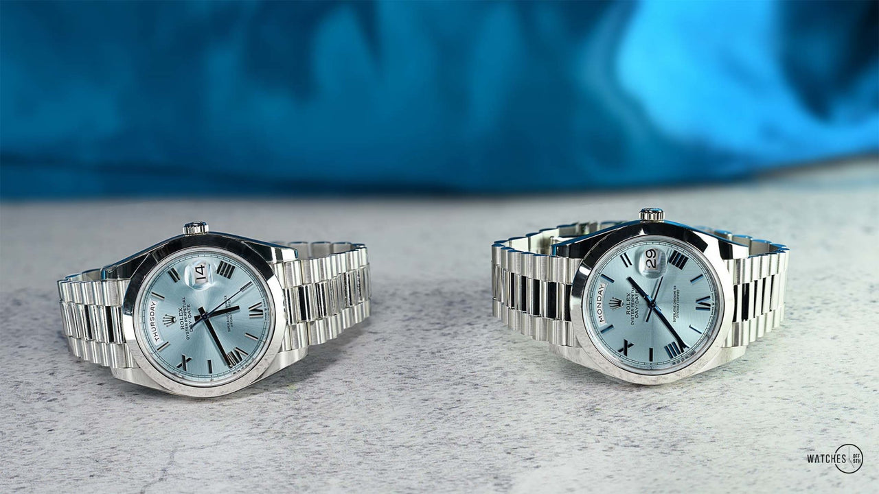 Rolex 950 Platinum Day-Date 40 Watch Smooth Bezel Ice Blue