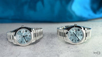 Thumbnail for Rolex 950 Platinum Day-Date 40 Watch - Smooth Bezel - Ice Blue Quadrant Motif Bevelled Roman Dial - President Bracelet (Ref # 228206) - WatchesOff5thWatch