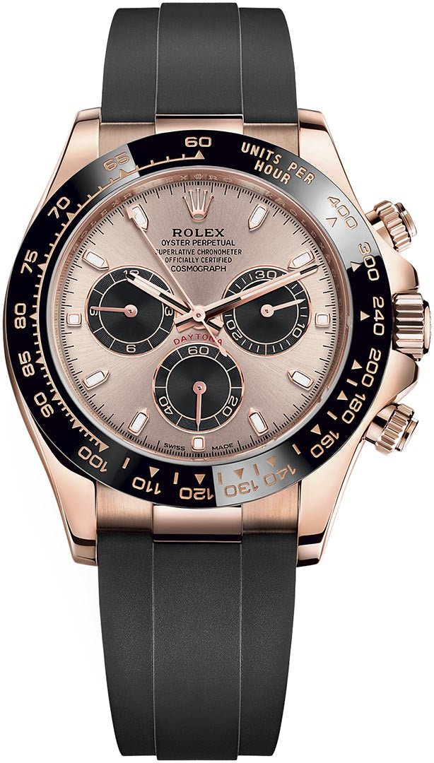 Rolex Cosmograph Daytona Rose Gold Dial Black Subdials Oysterflex Ref WatchesOff5th