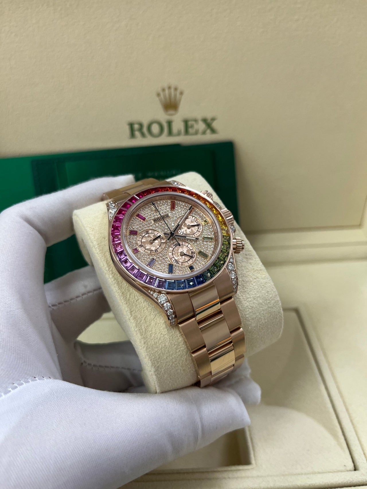 Rolex Cosmograph Everose Daytona Factory Diamond Rainbow Edition Ref# 116595RBOW) - WatchesOff5thWatch