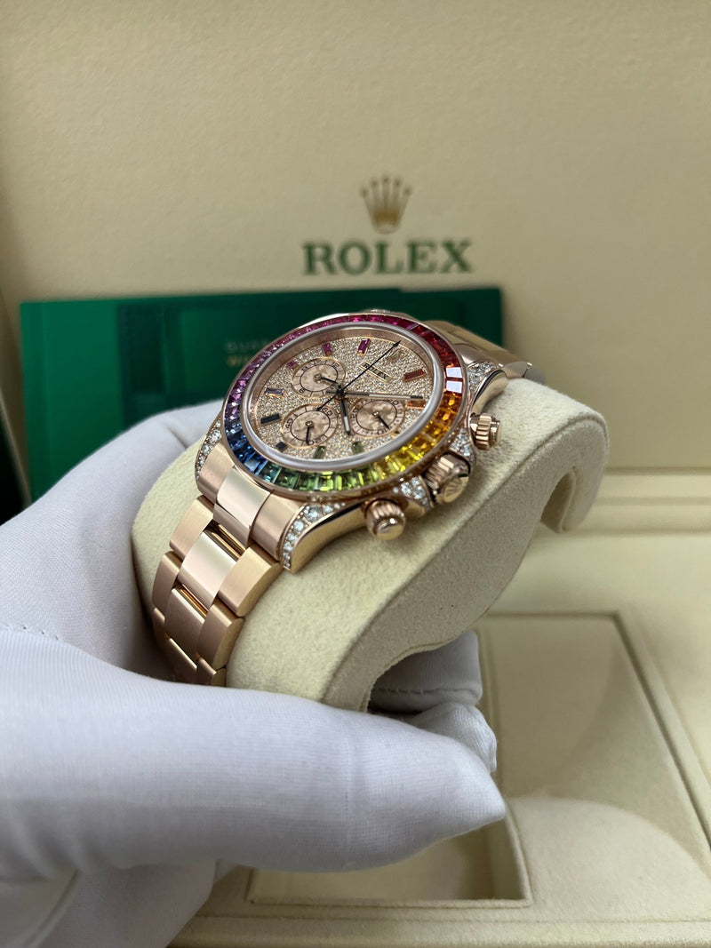 Rolex Cosmograph Everose Daytona Factory Diamond Rainbow Edition Ref# 116595RBOW) - WatchesOff5thWatch