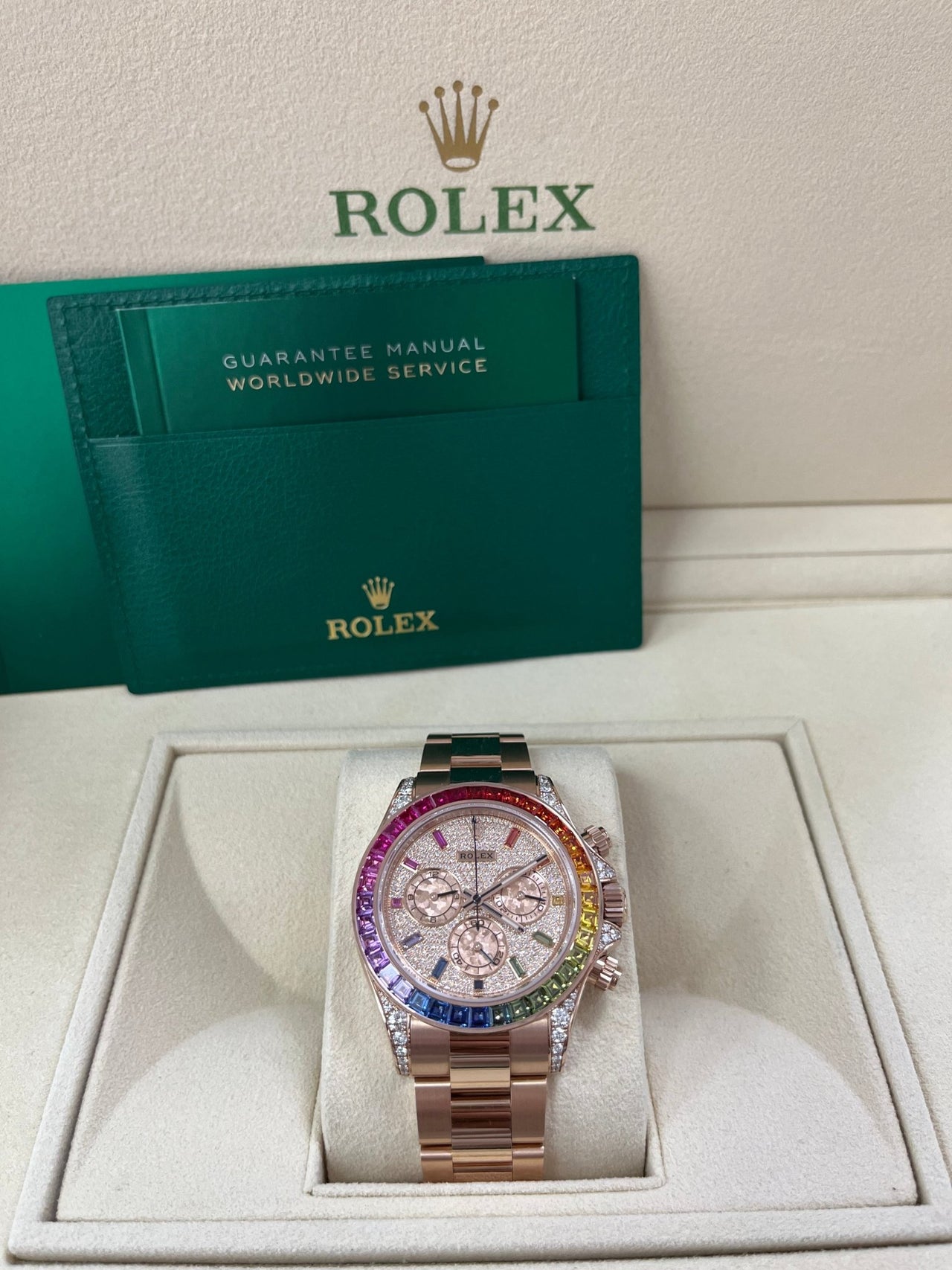 Rolex Cosmograph Everose Daytona Factory Diamond Rainbow Edition Ref# 116595RBOW) - WatchesOff5thWatch