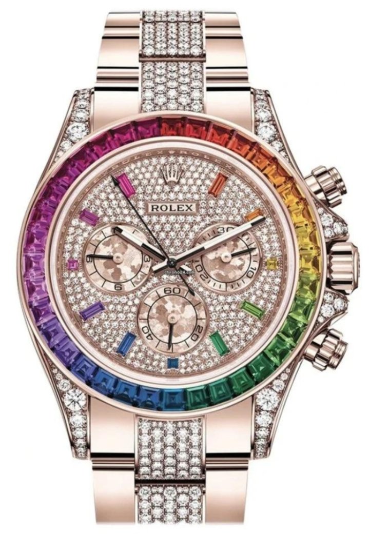 Rolex Cosmograph Everose Daytona Factory Diamond Rainbow Edition Ref# 116595RBOW) - WatchesOff5thWatch