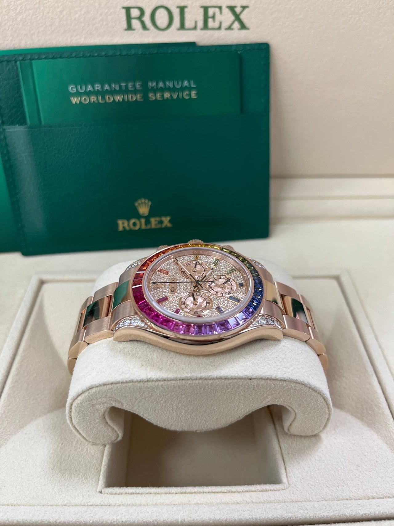 Rolex Cosmograph Everose Daytona Factory Diamond Rainbow Edition Ref# 116595RBOW) - WatchesOff5thWatch