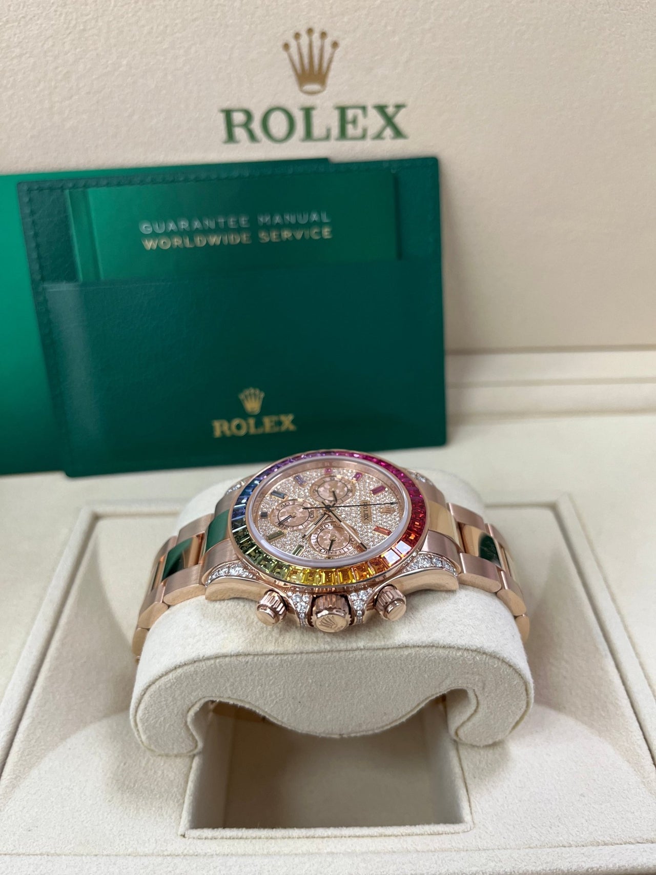 Rolex Cosmograph Everose Daytona Factory Diamond Rainbow Edition Ref# 116595RBOW) - WatchesOff5thWatch