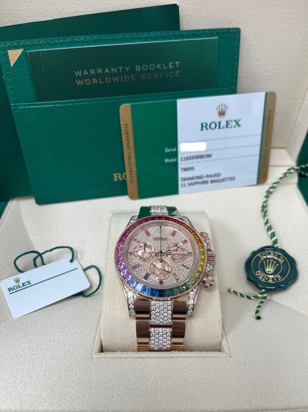 Rolex Cosmograph Everose Daytona Factory Diamond Rainbow Edition Ref# 116595RBOW) - WatchesOff5thWatch