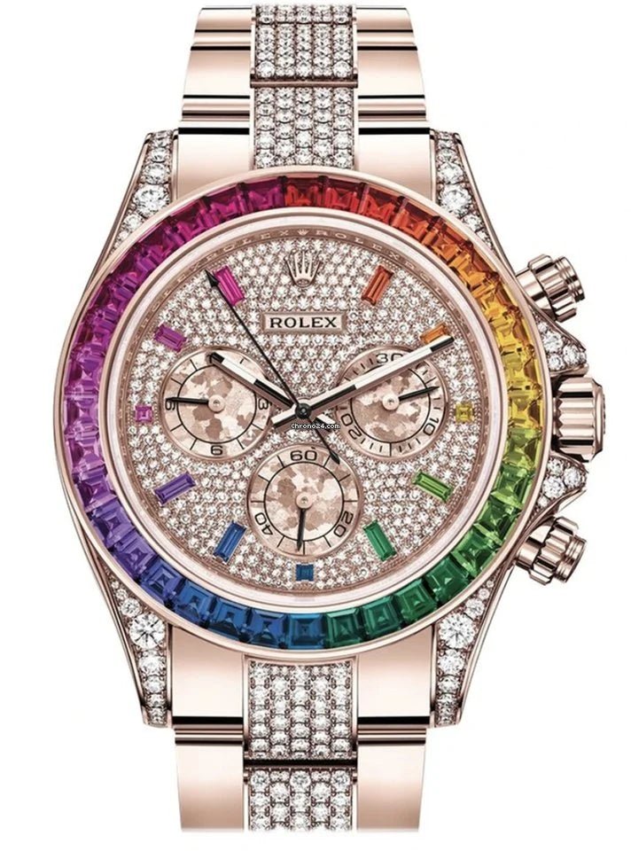 Rolex Cosmograph Everose Daytona Factory Diamond Rainbow Edition Ref# 116595RBOW) - WatchesOff5thWatch