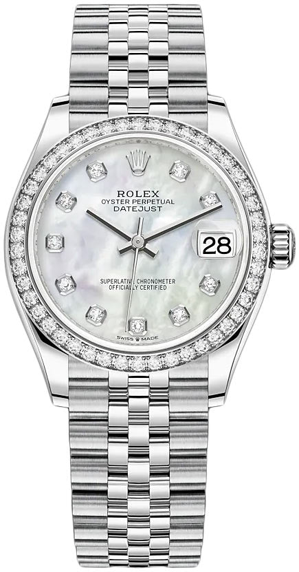 Rolex Datejust 31 Diamond Bezel - White Mother-Of-Pearl Diamond Dial - Jubilee 278384rbr - WatchesOff5thWatch