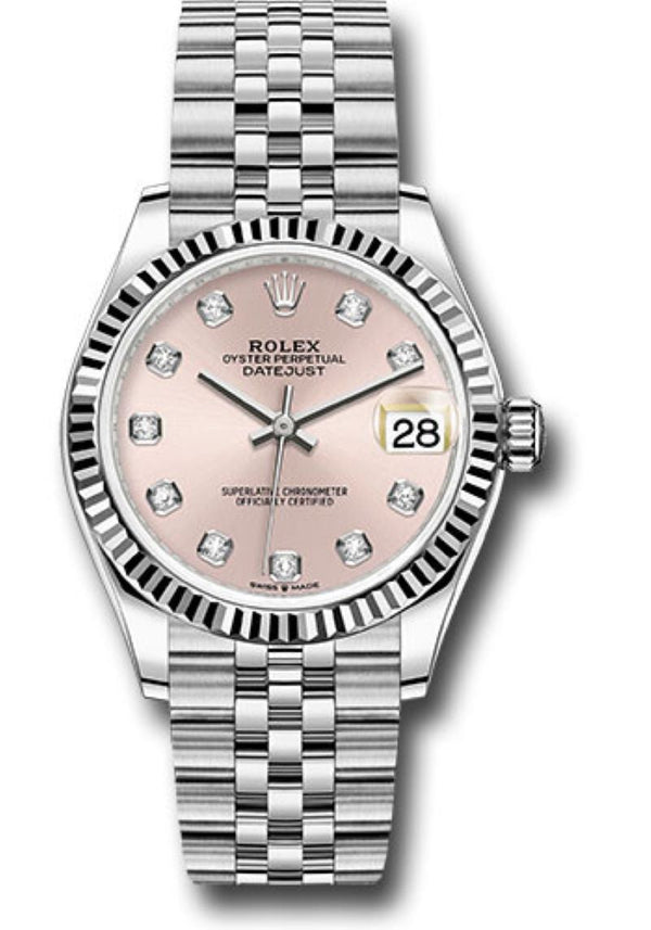 Rolex Datejust 31 Fluted Bezel Pink Diamond Dial Jubilee Bracelet 278274 - WatchesOff5th