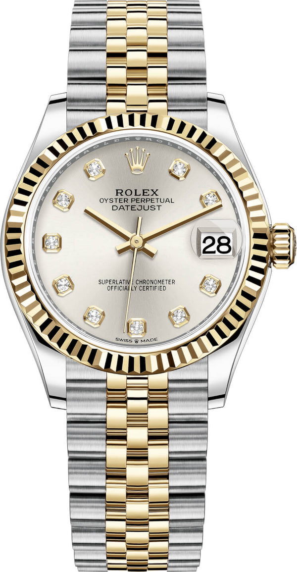 Rolex Datejust 31 Steel and Yellow Gold Datejust 31mm - Fluted Bezel - Silver Diamond Dial - Jubilee 278273 - WatchesOff5thWatch
