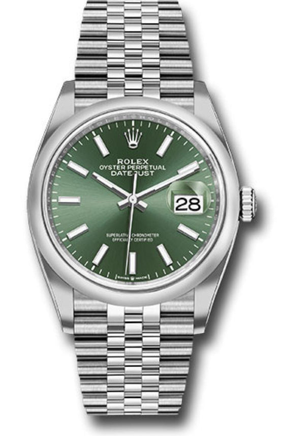 Rolex Datejust 36 Domed Bezel Mint Green Index Dial Jubilee Bracelet 126200 - WatchesOff5thWatch