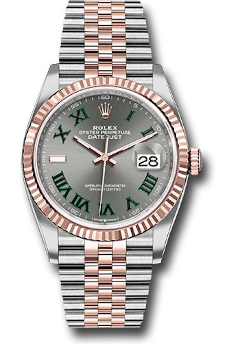 Rolex Datejust 36 Everose Gold Fluted Bezel Slate Roman Dial Jubilee (126231) - WatchesOff5th