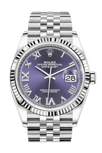 Thumbnail for Rolex Datejust 36 Fluted Bezel Aubergine Purple Diamond Roman VI and IX Dial Jubilee Bracelet (Ref# 126234) - WatchesOff5th