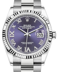 Thumbnail for Rolex Datejust 36 Fluted Bezel Aubergine Purple Diamond Roman VI and IX Dial Oyster Bracelet (Ref# 126234) - WatchesOff5th