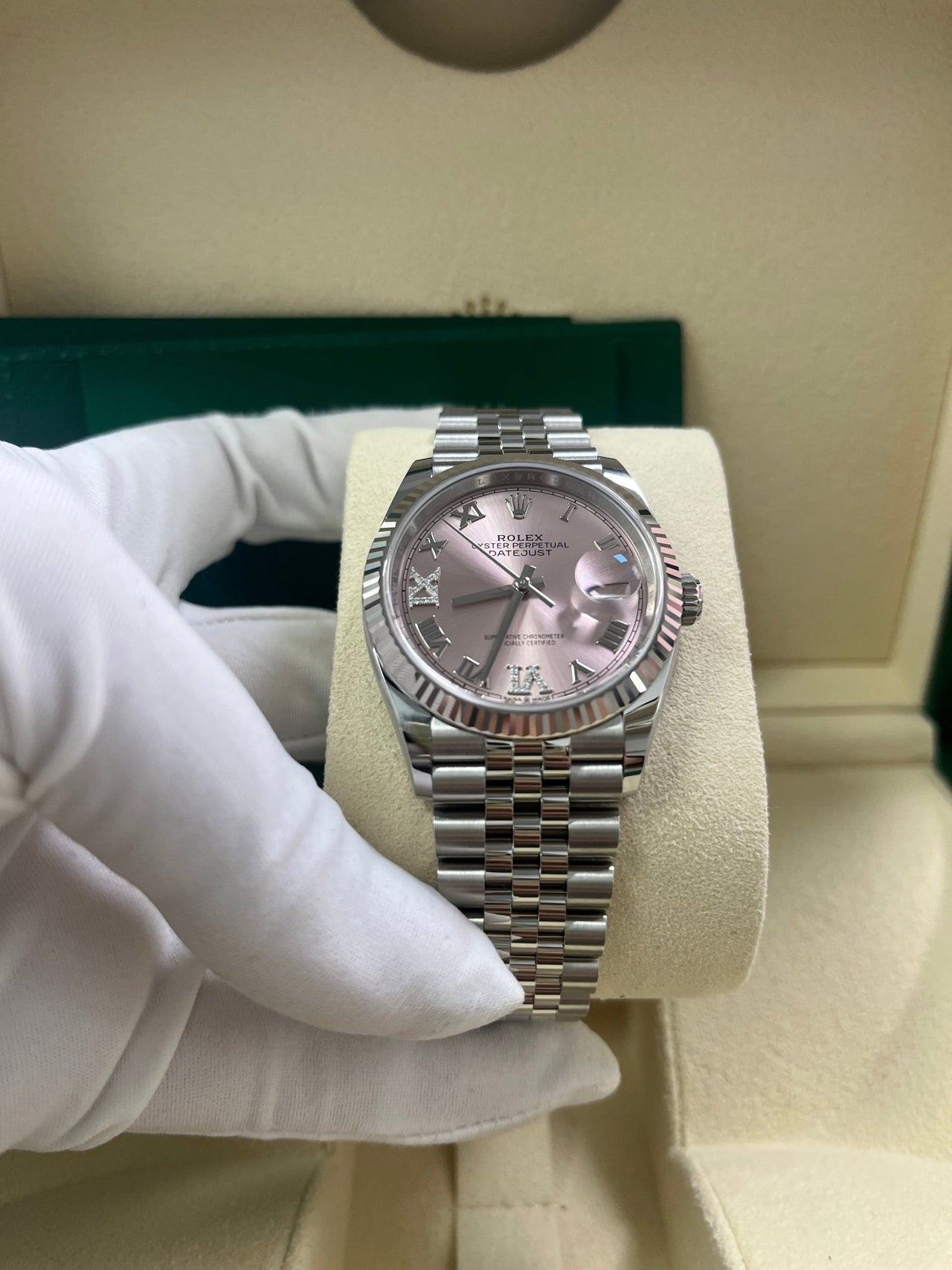 Rolex Datejust 36 Jubilee Pink Roman Dial Ladies Reference 126234 WatchesOff5th